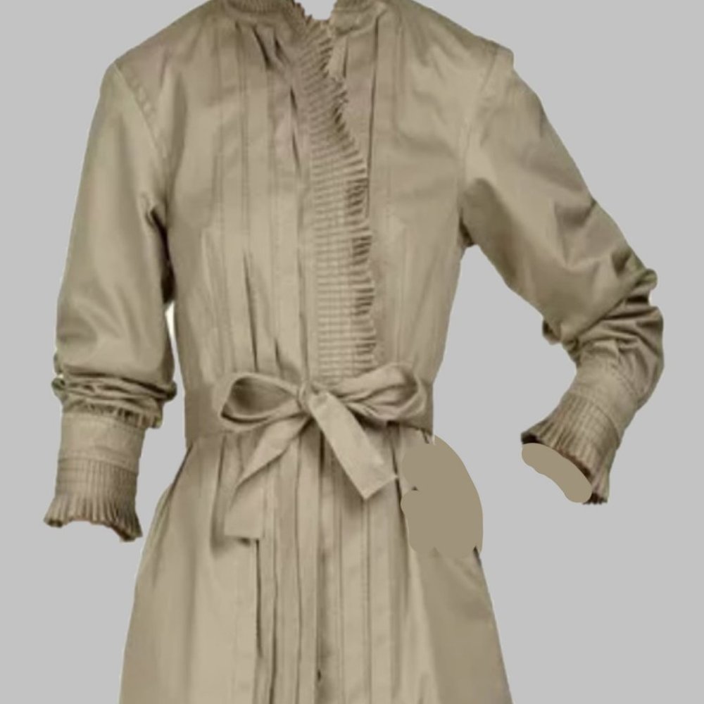 Twenty8Twelve Ruffled Trench Coat Khaki Tan Belted Sz 8 NWOT Sienna Miller Lined